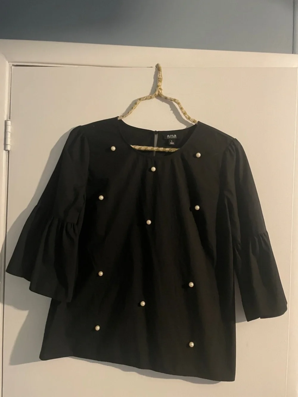 a.n.a Black Pearl-Embellished Bell Sleeve Blouse - Picture 2 of 7